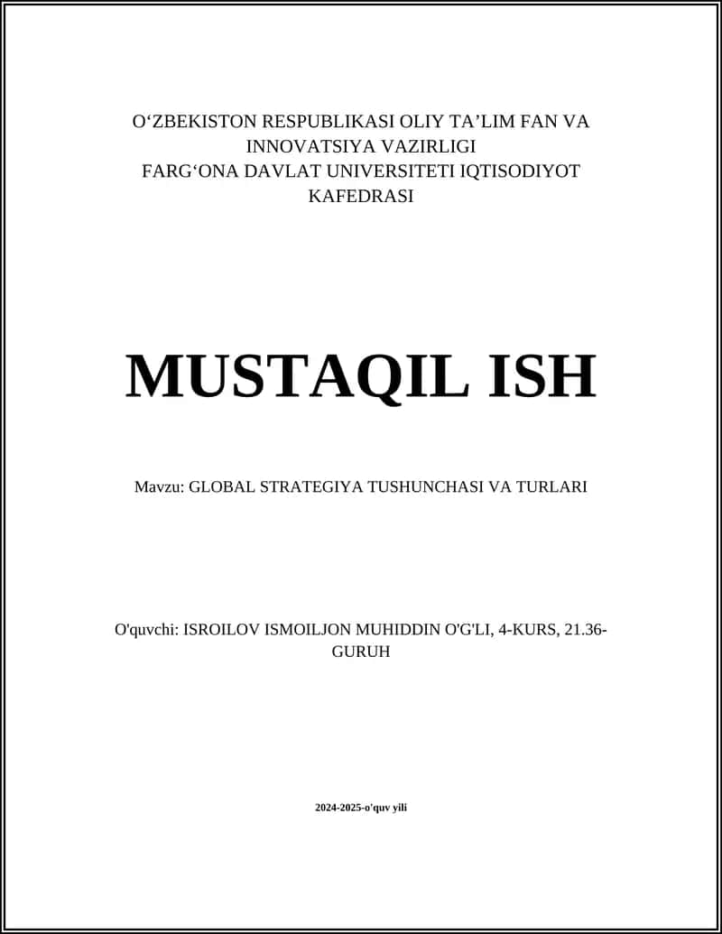 GLOBAL STRATEGIYA TUSHUNCHASI VA TURLARI
