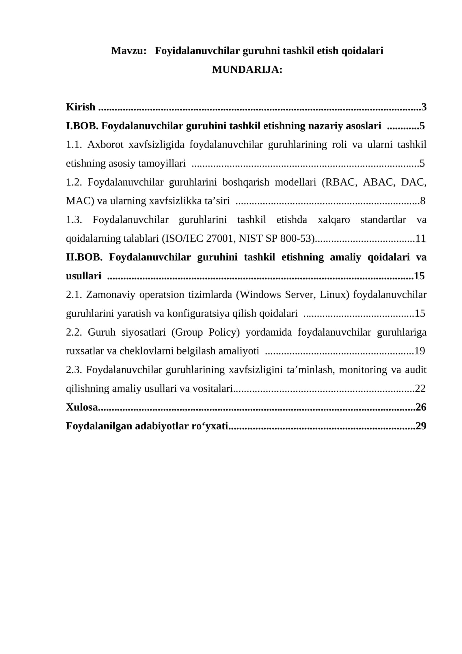 Foyidalanuvchilar guruhni tashkil etish qoidalari