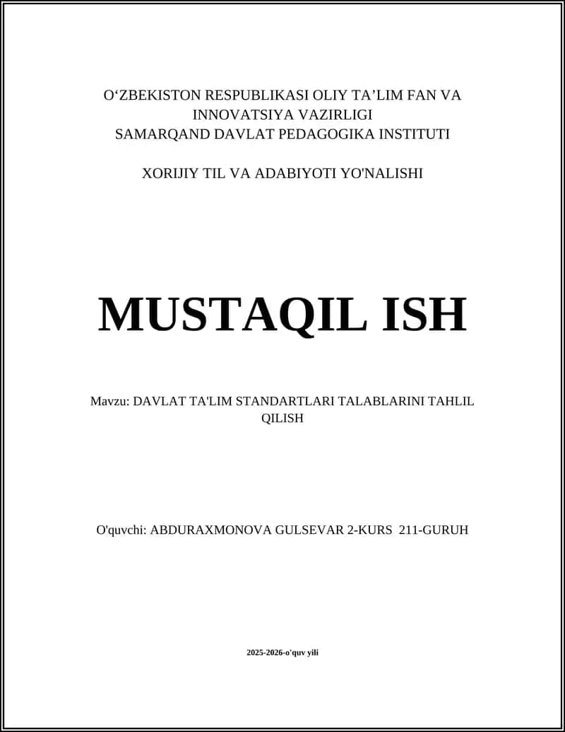 Davlat ta'lim standartlari talablarini tahlil qilish