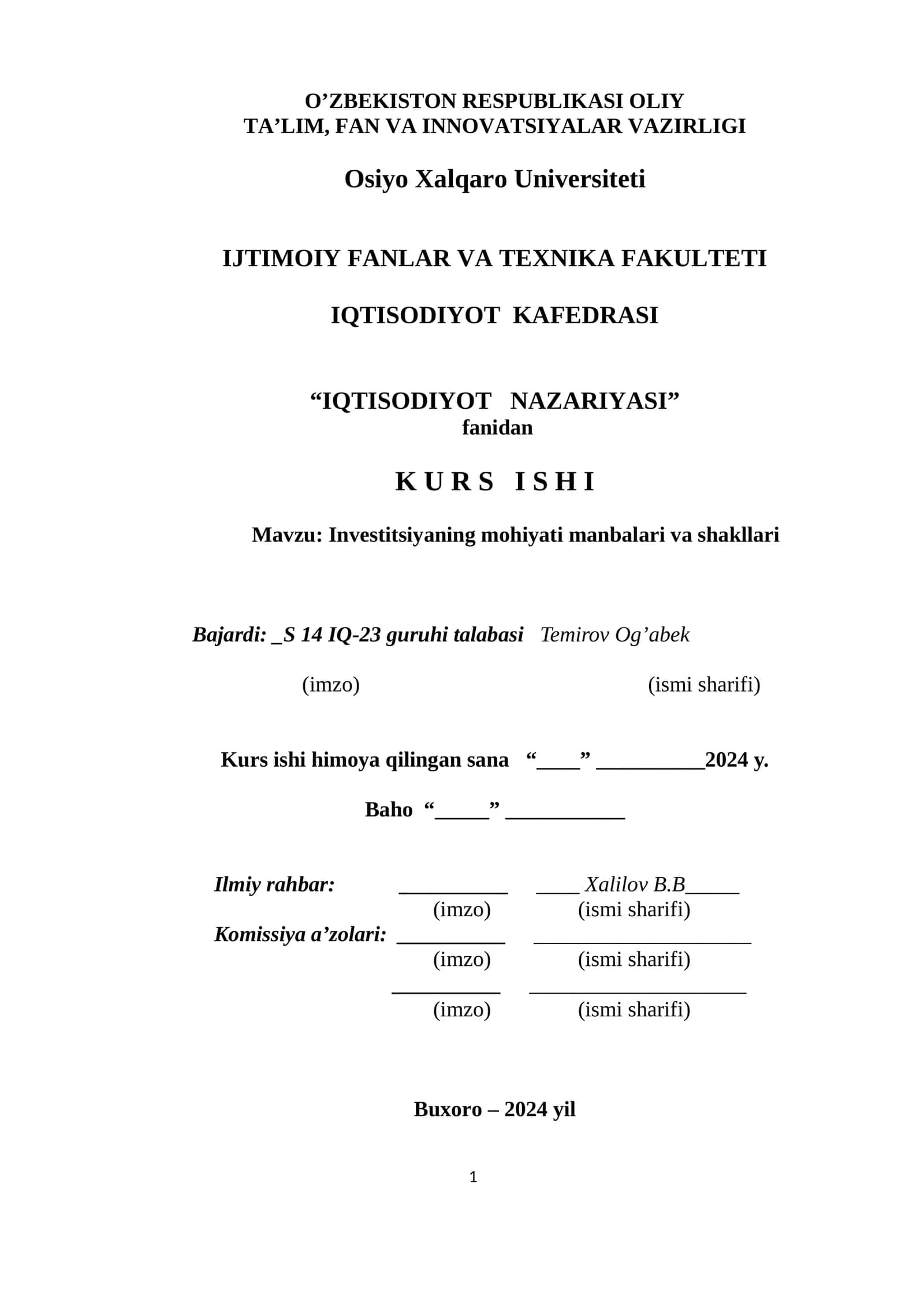 Investitsiyaning mohiyati, manbalari va shakllari 1