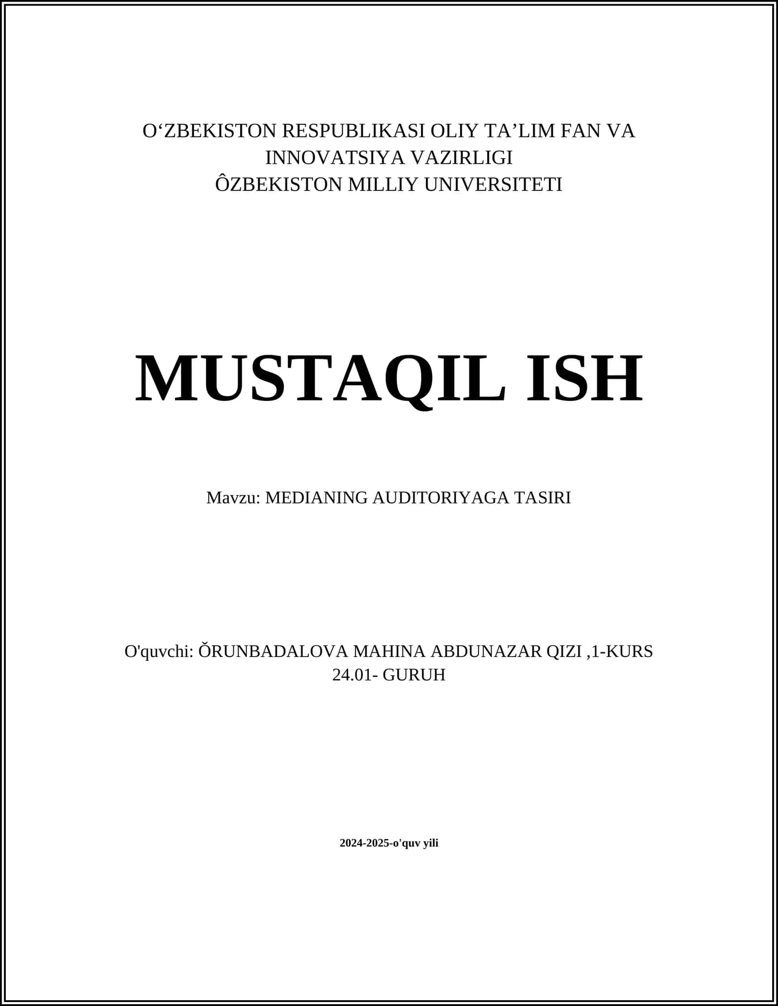 MEDIANING AUDITORIYAGA TASIRI