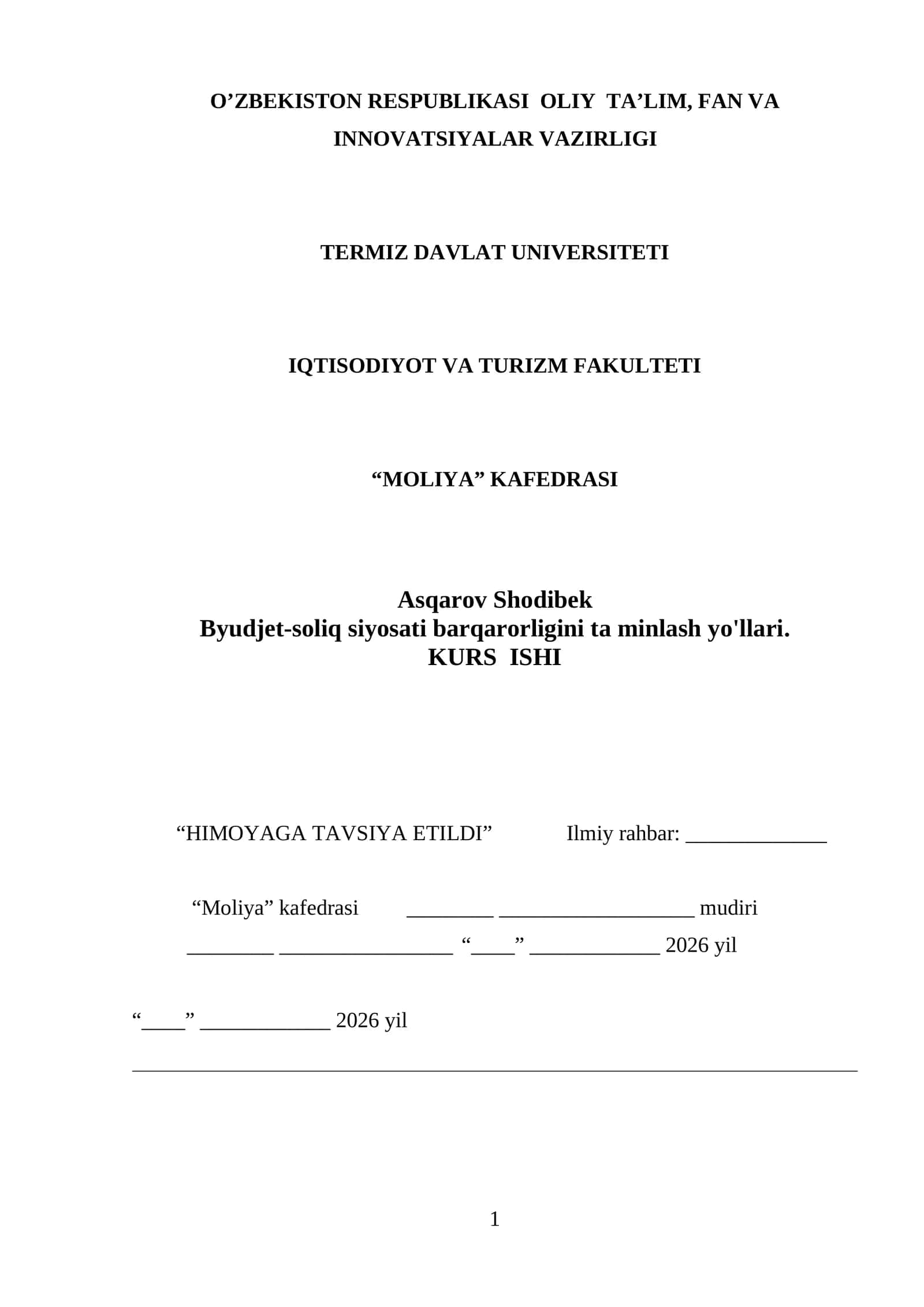 Byudjet-soliq siyosati barqarorligini ta minlash yo'llari