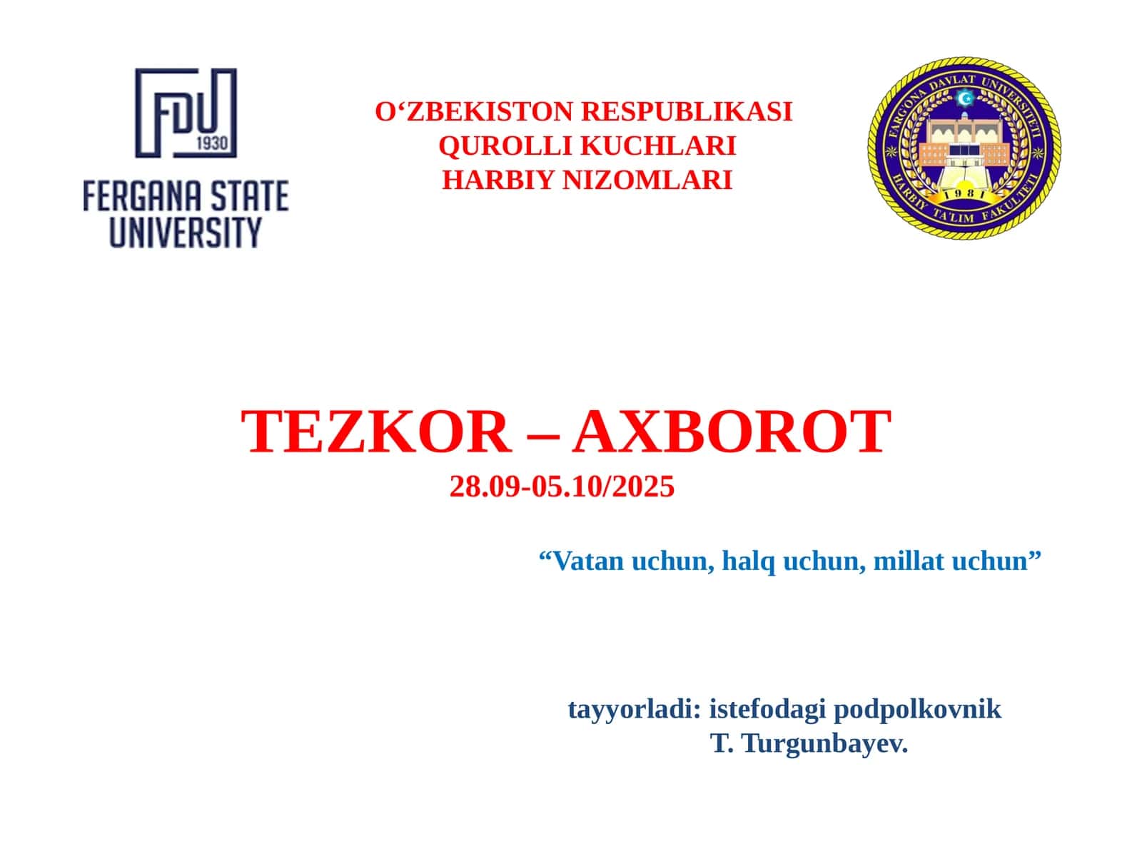 Qulli Kuchlari Harbiy Nizomlari Tezkor-Axborot