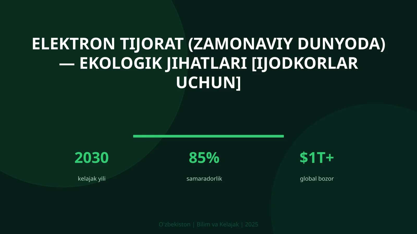Elektron tijorat (zamonaviy dunyoda) — ekologik jihatlari [ijodkorlar uchun]