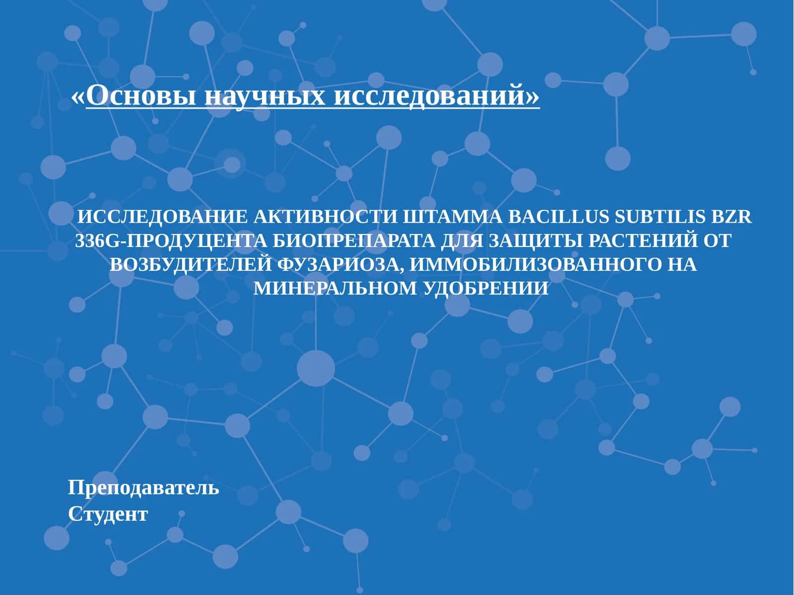 ИССЛЕДОВАНИЕ АКТИВНОСТИ ШТАММА BACILLUS SUBTILIS BZR 336G