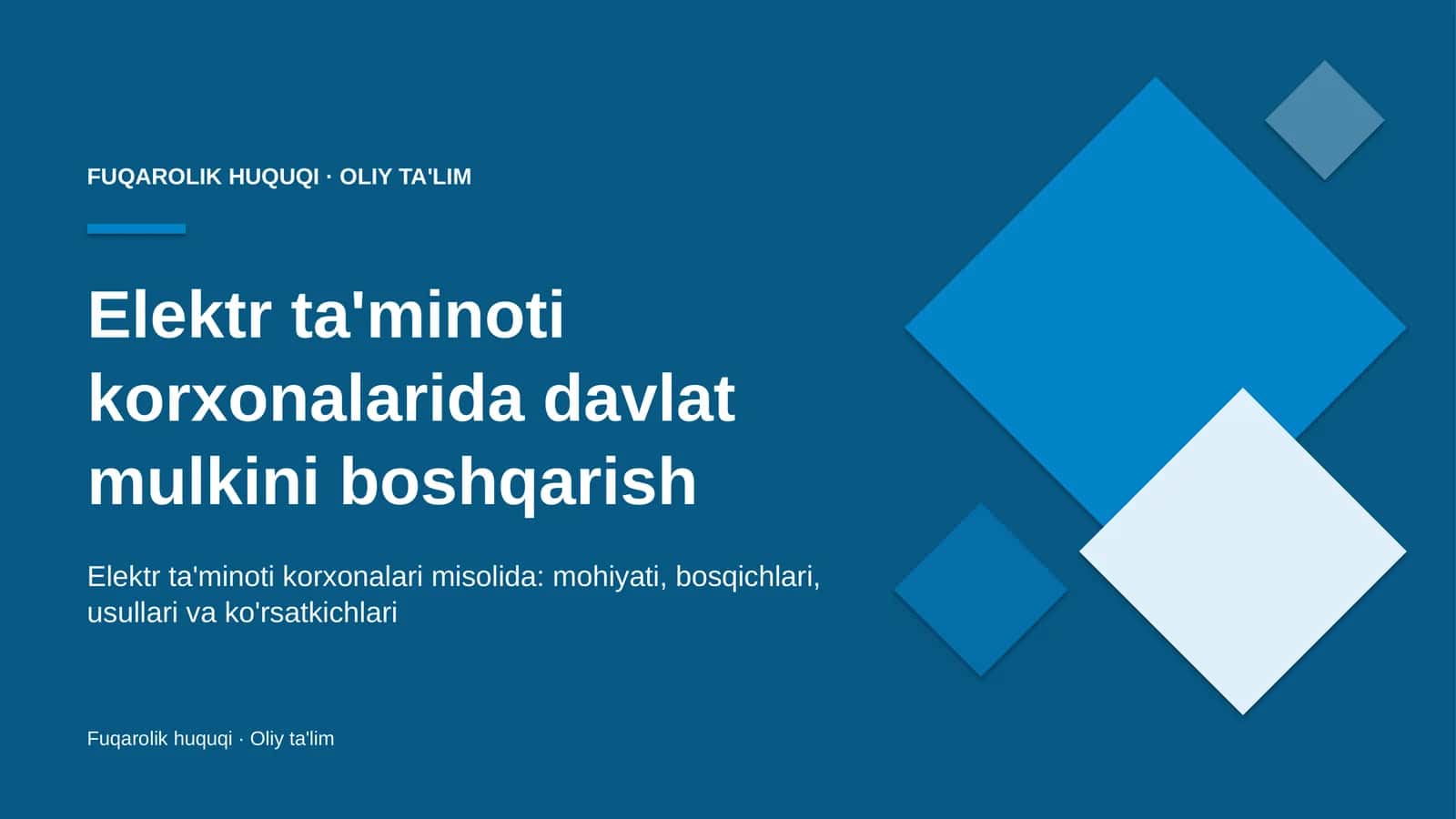 Elektr ta'minoti korxonalarida davlat mulkini boshqarish