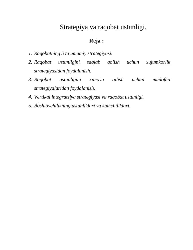Raqobatning 5 ta umumiy strategiyasi