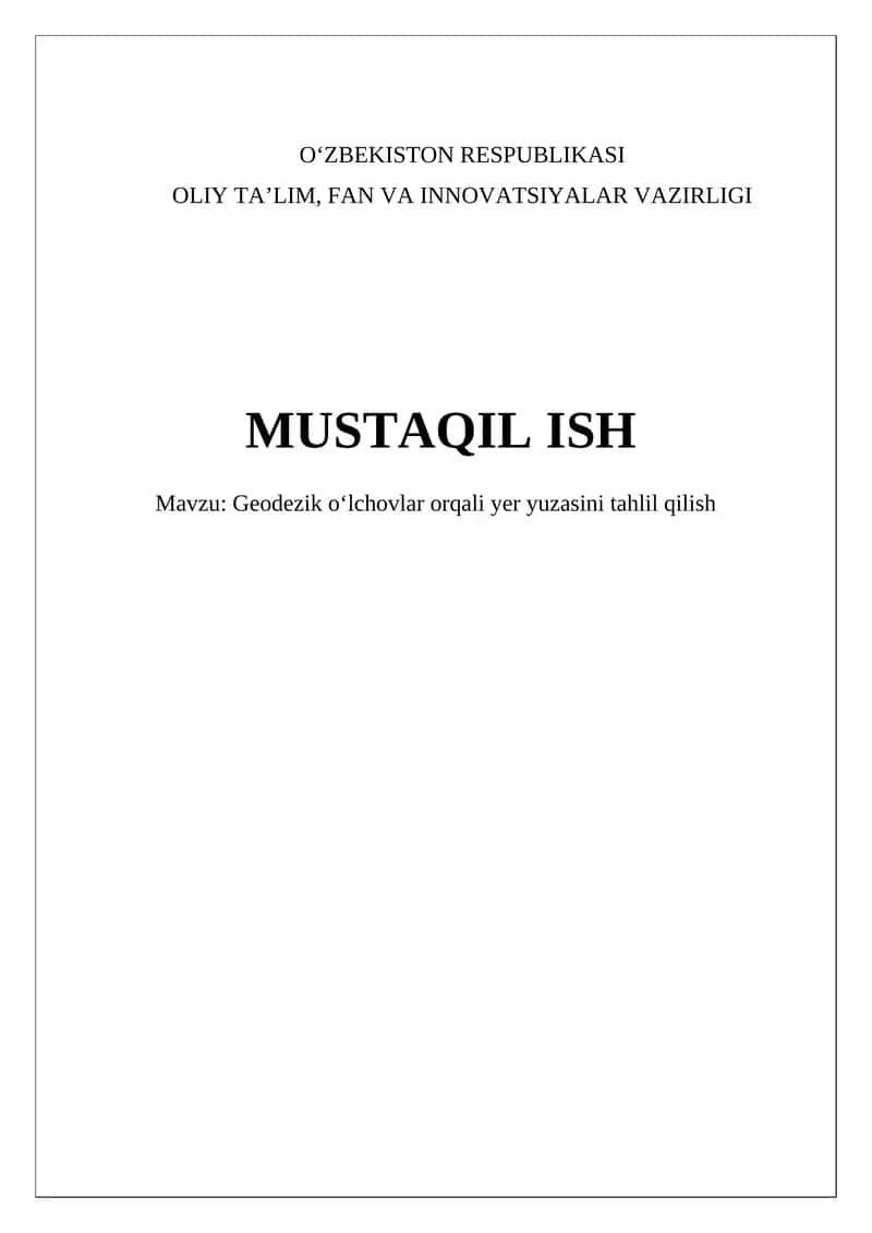 Geodezik oʻlchovlar orqali yer yuzasini tahlil qilish