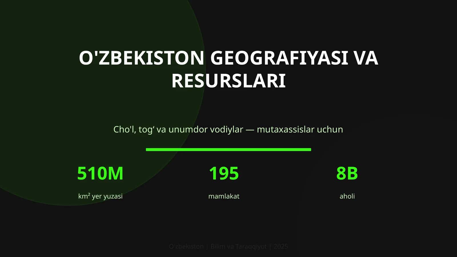 O'ZBEKISTON GEOGRAFIYASI VA RESURSLARI