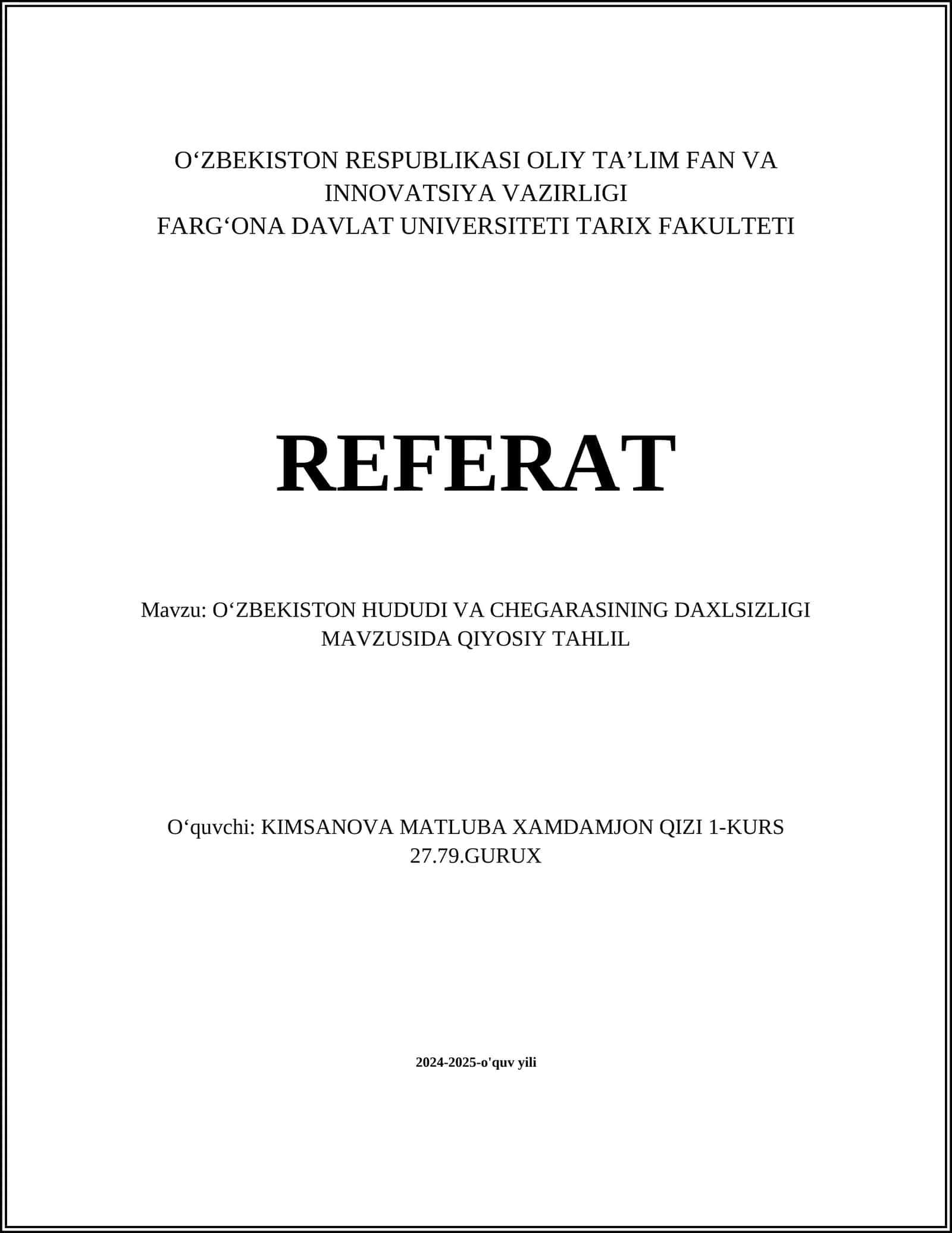 Oʻzbekiston Hududiy Yaxlitligi Tushunchasi