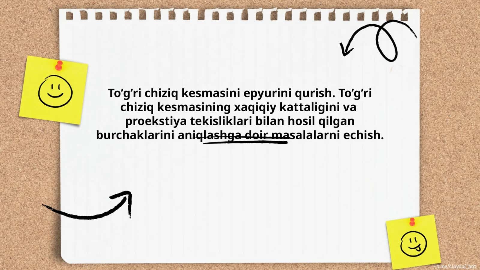 To’g’ri chiziq kesmasini epyurini qurish