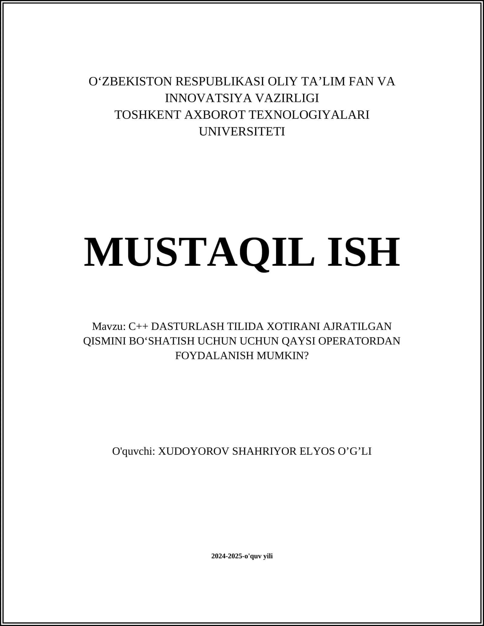 Dinamik xotira ajratish operatori: `new`