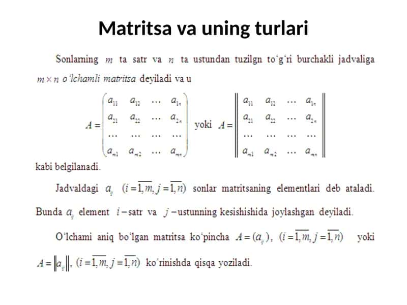 Matritsa va uning turlari