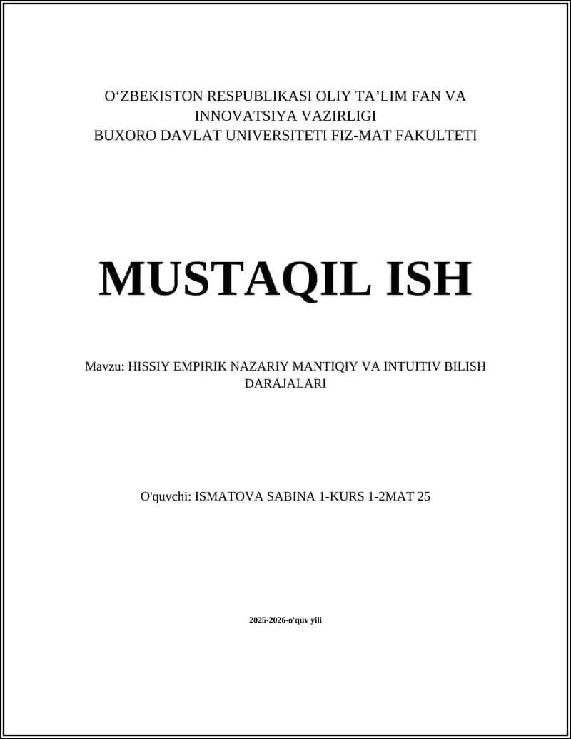 HISSIY EMPIRIK NAZARIY MANTIQIY VA INTUITIV BILISH DARAJALARI