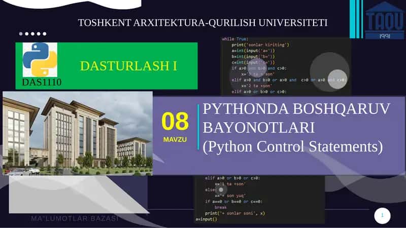 PYTHONDA BOSHQARUV BAYONOTLARI(Python Control Statements)