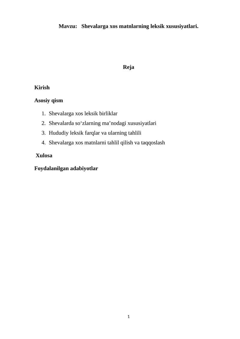 Shevalarga xos matnlarning leksik xususiyatlari