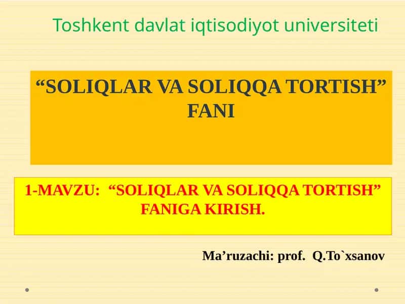 Soliqlar va soliqqa tortish
