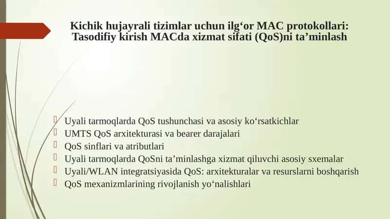 Kichik hujayrali tizimlar uchun ilg‘or MAC protokollari:Tasodifiykirish MAC