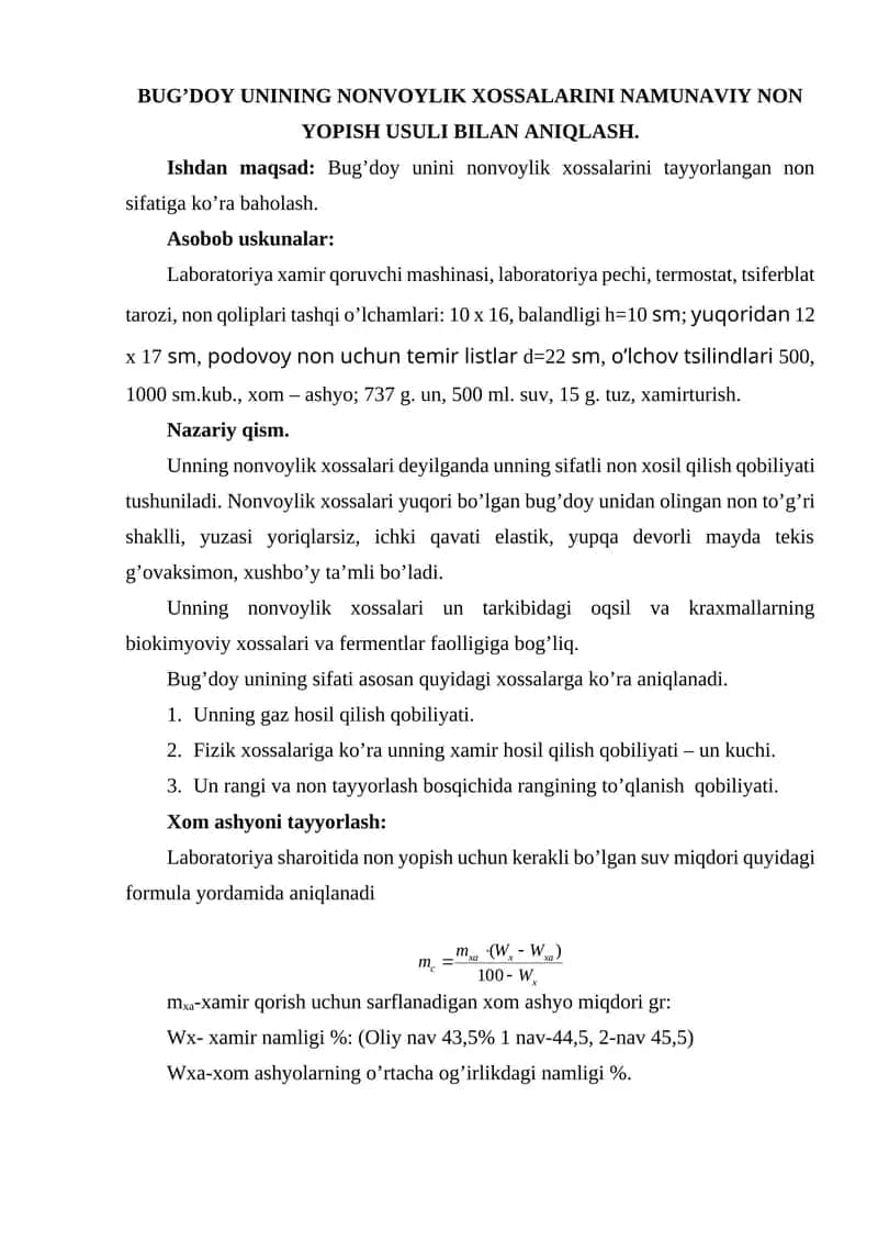Bug'doy unining nonvoylik xossalari