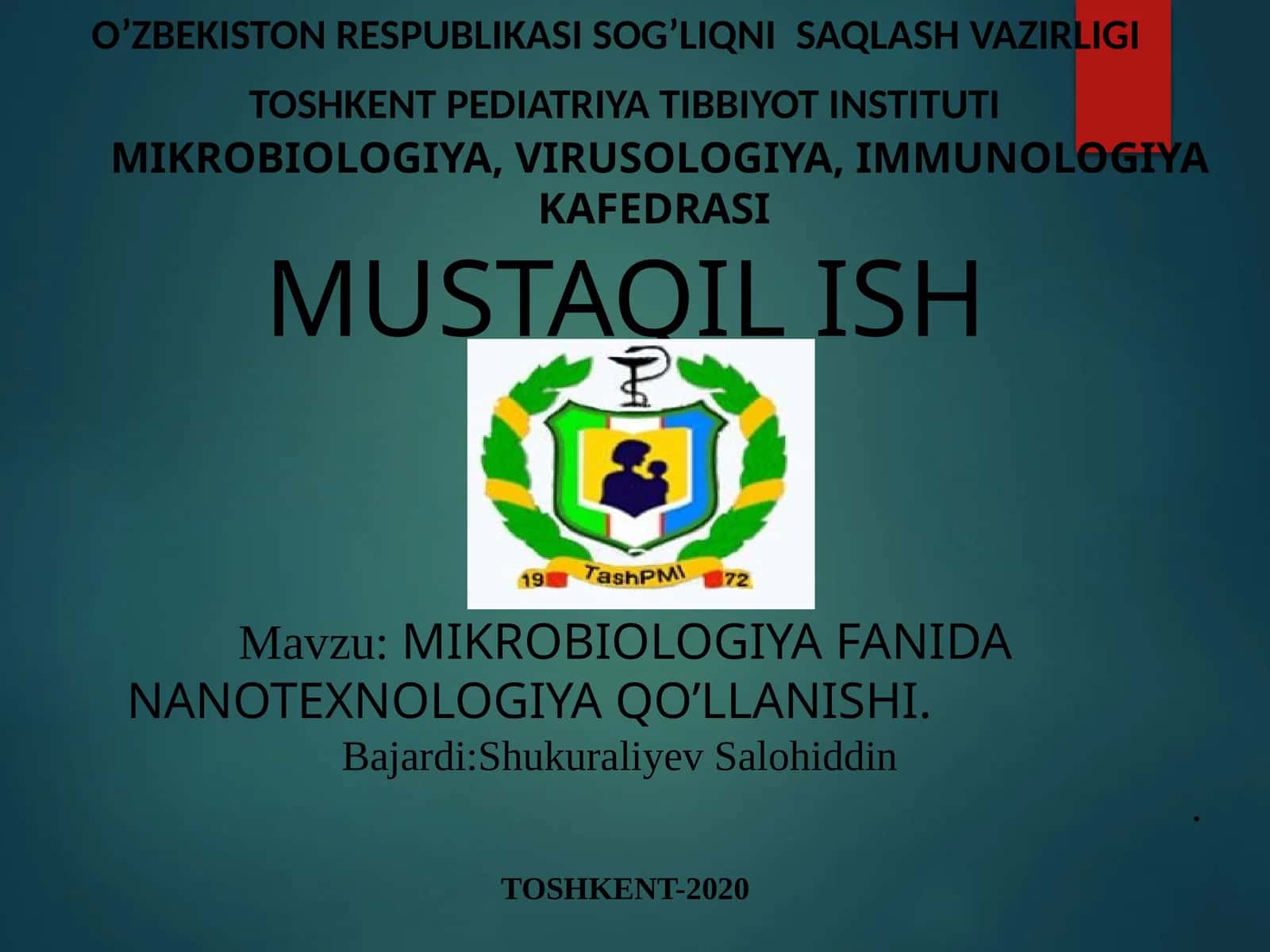 MIKROBIOLOGIYA FANIDA NANOTEXNOLOGIYA QO’LLANISHI