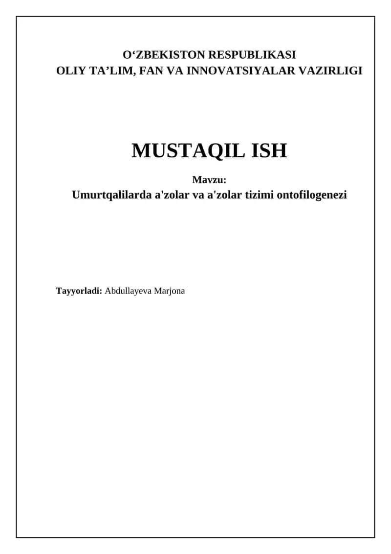 Umurtqalilar organlari va organ sistemalarining ontofilogenezi