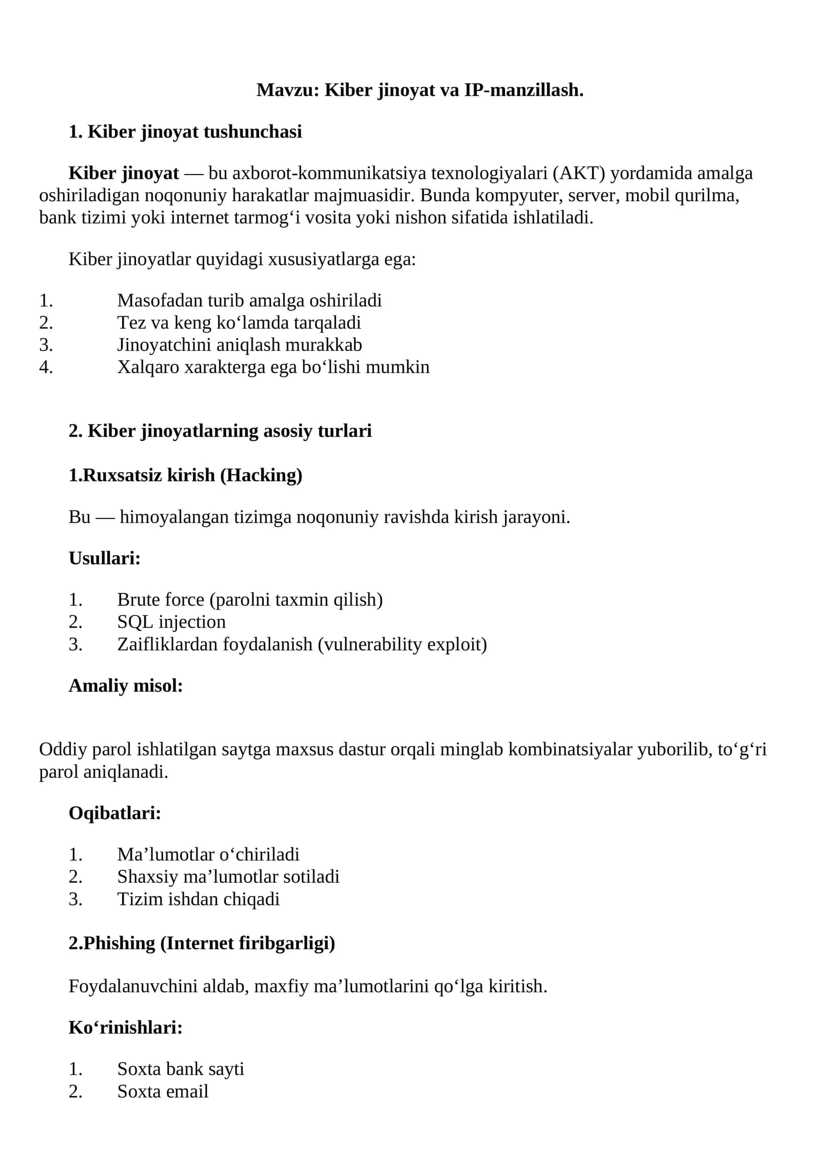 Kiber jinoyat va IP-manzillash