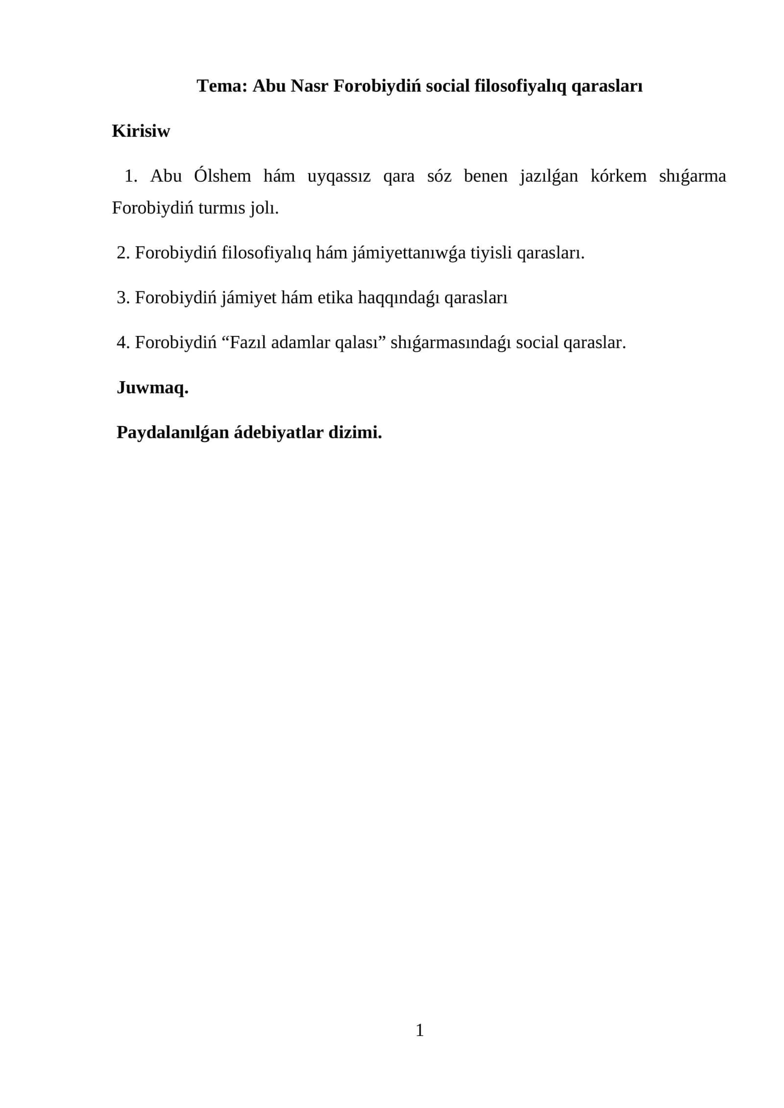Abu Nasr Forobiydiń social filosofiyalıq qarasları