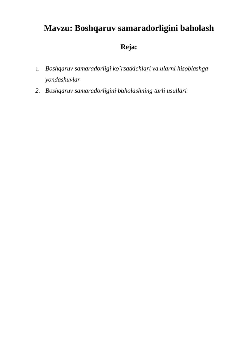 Boshqaruv samaradorligini baholash