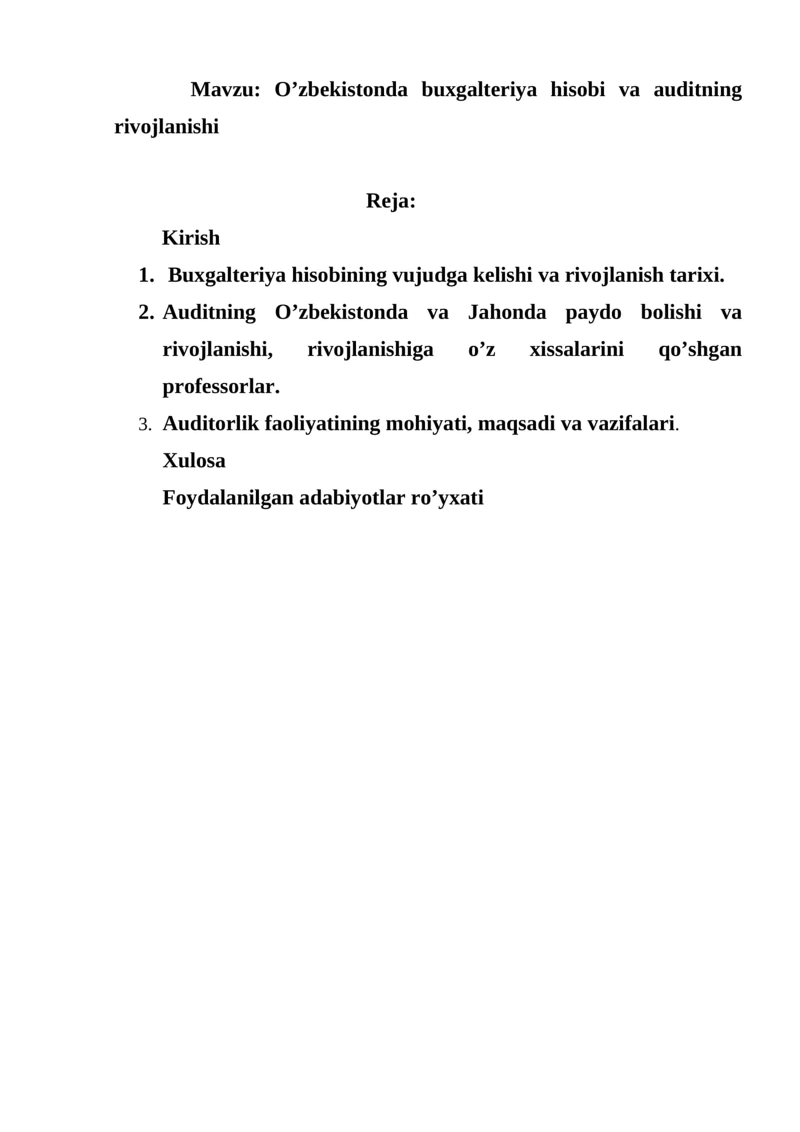O’zbekistonda buxgalteriya hisobi va auditning rivojlanishi