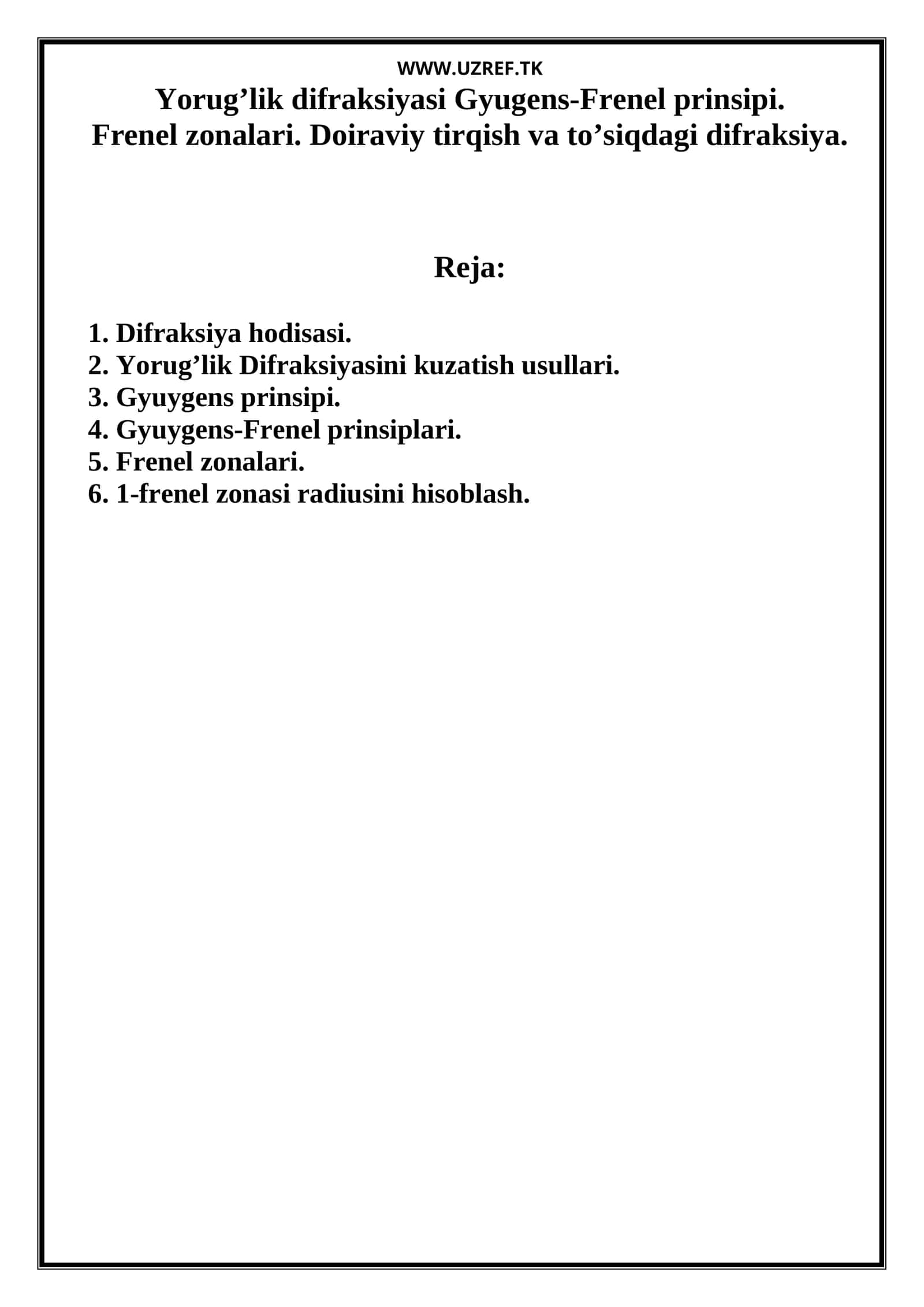 Yorug’lik difraksiyasi Gyugens-Frenel prinsipi