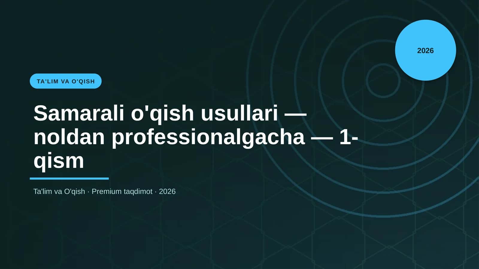Samarali o'qish usullari — noldan professionalgacha — 1-qism