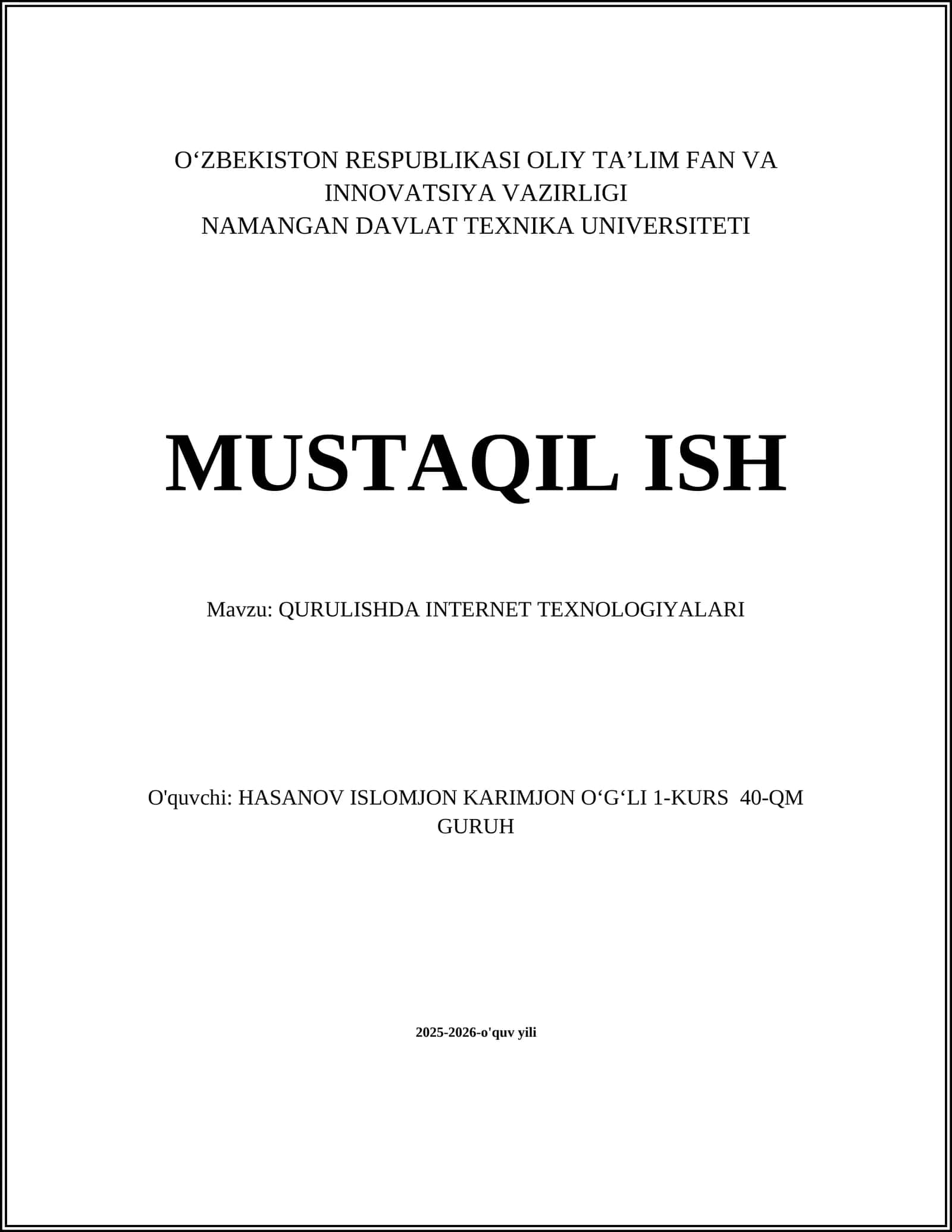 QURULISHDA INTERNET TEXNOLOGIYALARI