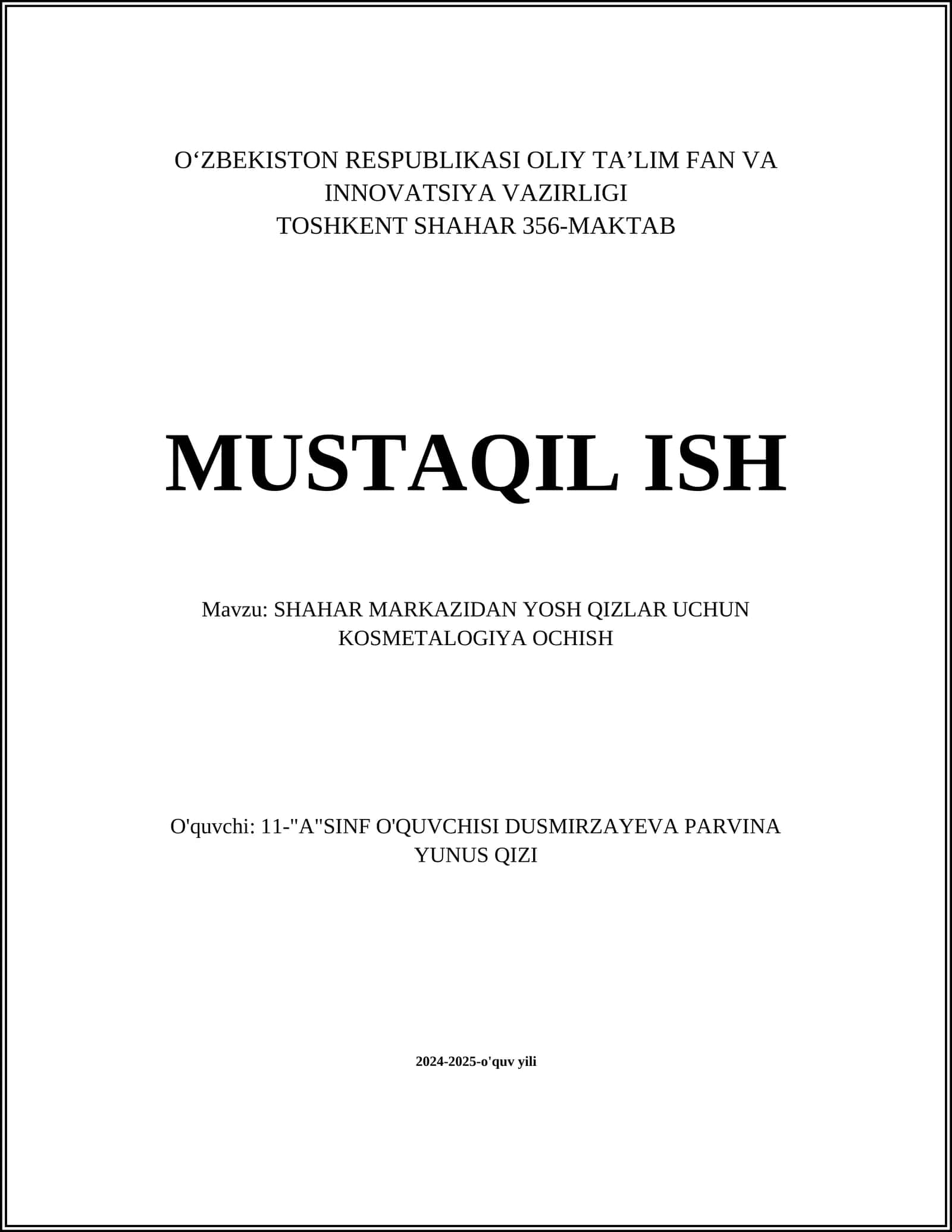 SHAHAR MARKAZIDAN YOSH QIZLAR UCHUN KOSMETALOGIYA OCHISH