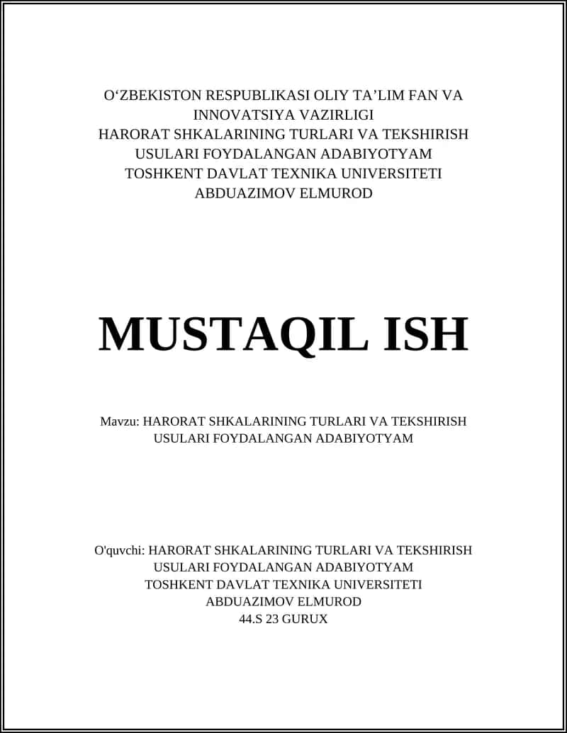 HARORAT SHKALARINING TURLARI VA TEKSHIRISH USULARI
