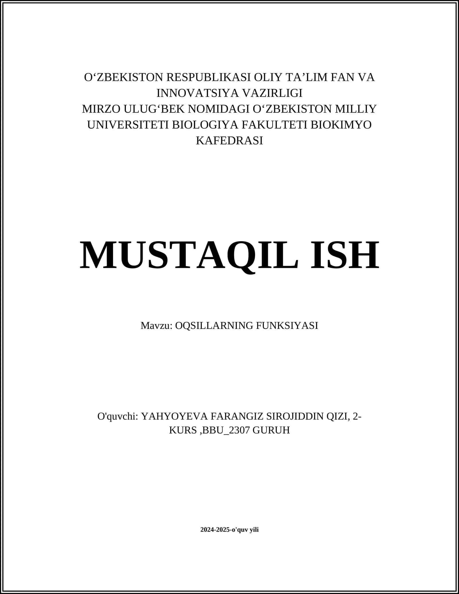 OQSILLARNING FUNKSIYASI