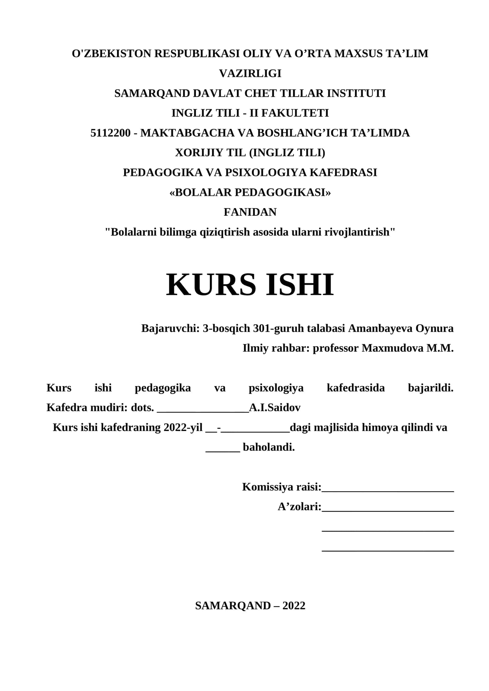 Bolalarni bilimga qiziqtirish asosida ularni rivojlantirish