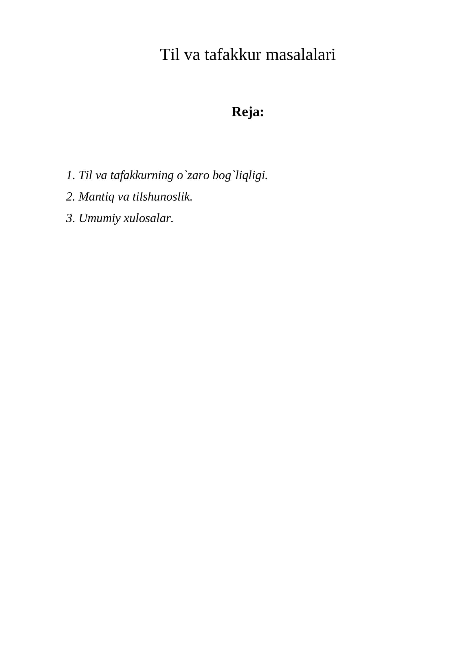 Til va tafakkur masalalari