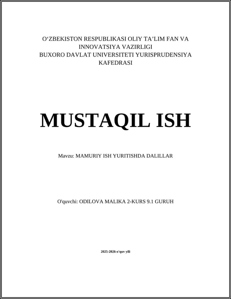 MAMURIY ISH YURITISHDA DALILLAR