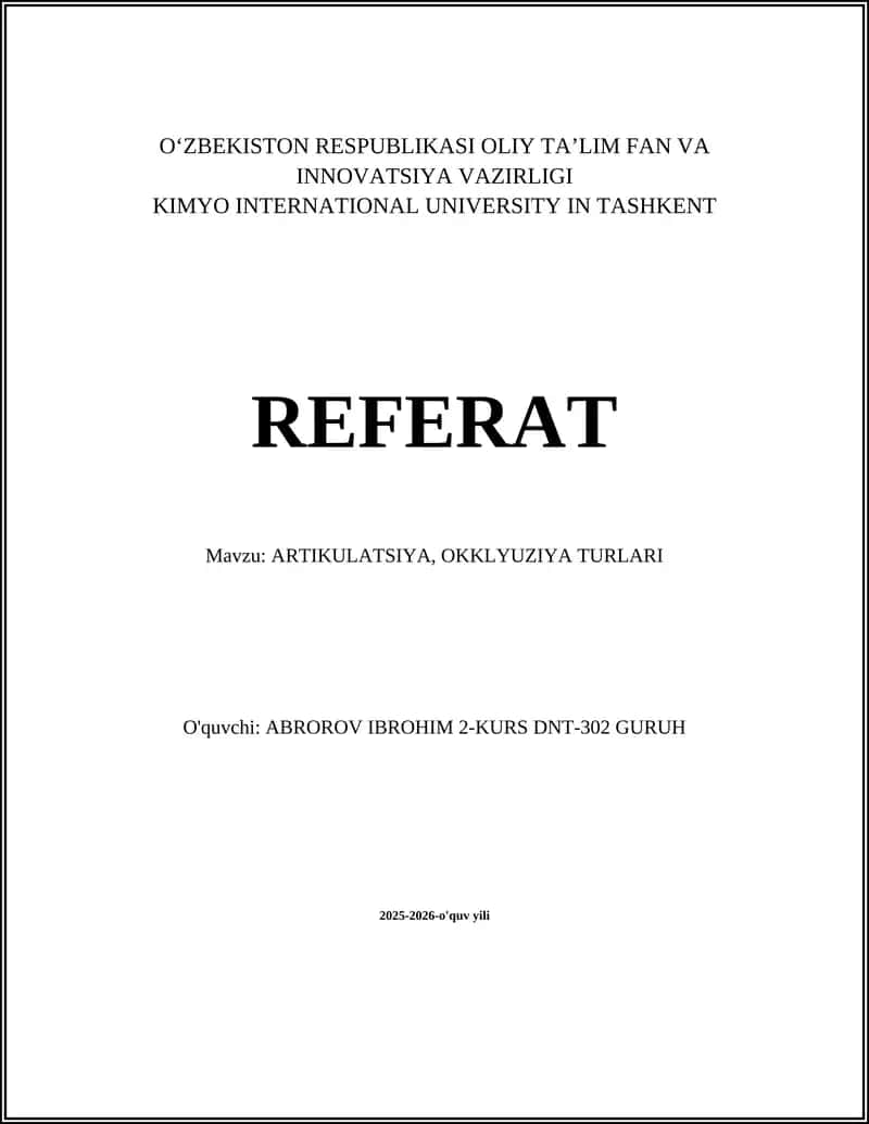 ARTIKULATSIYA, OKKLYUZIYA TURLARI
