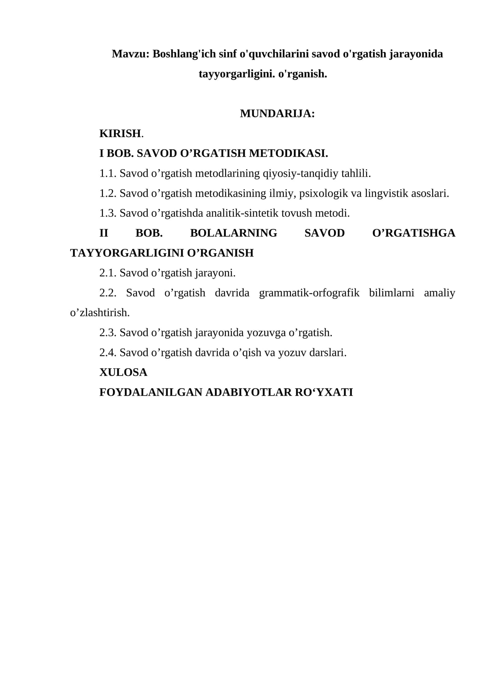 Savod o'rgatish metodikasi