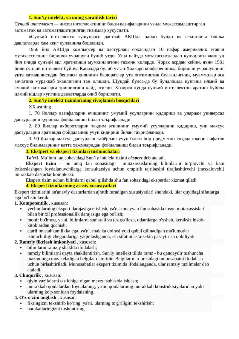 Sun’iy intelekt, va uning yaratilish tarixi