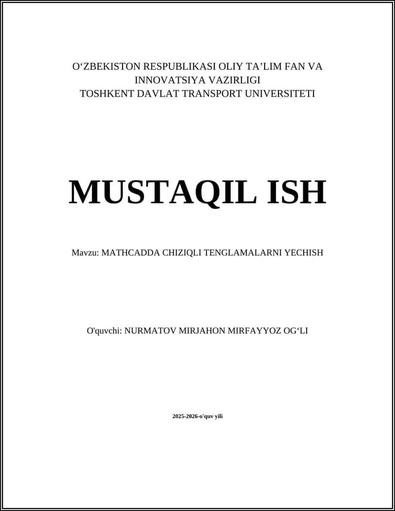 MATHCADDA CHIZIQLI TENGLAMALARNI YECHISH