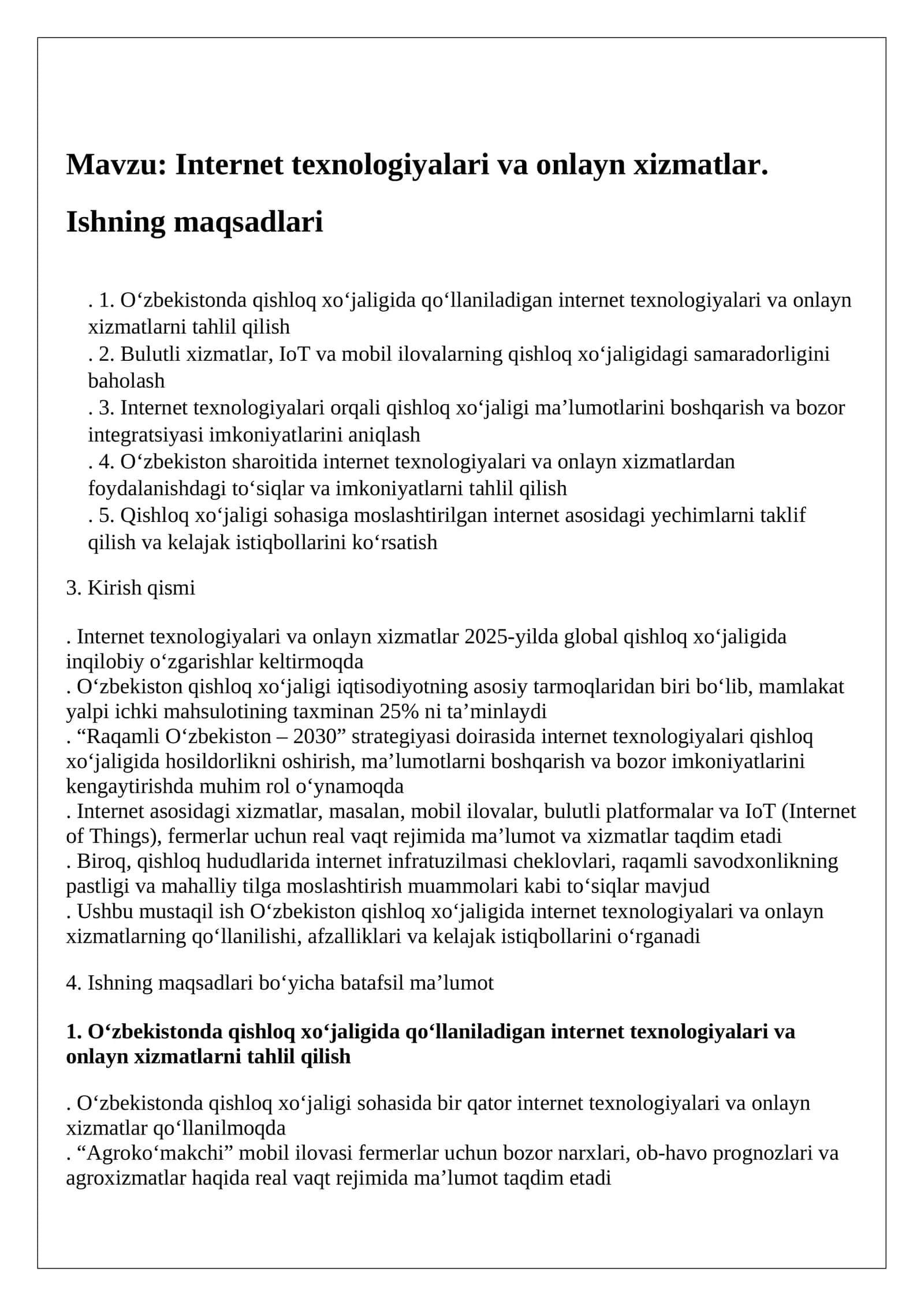 Internet texnologiyalari va onlayn xizmatlar