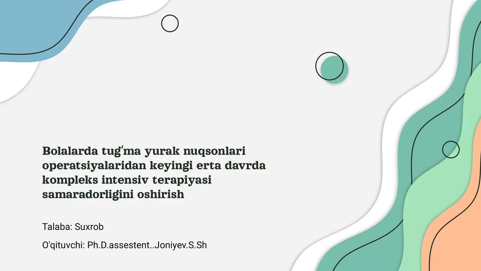 Bolalarda tugʻma yurak nuqsonlari operatsiyalaridan keyingi erta davrda kompleks intensiv terapiyasi samaradorligini oshirish
