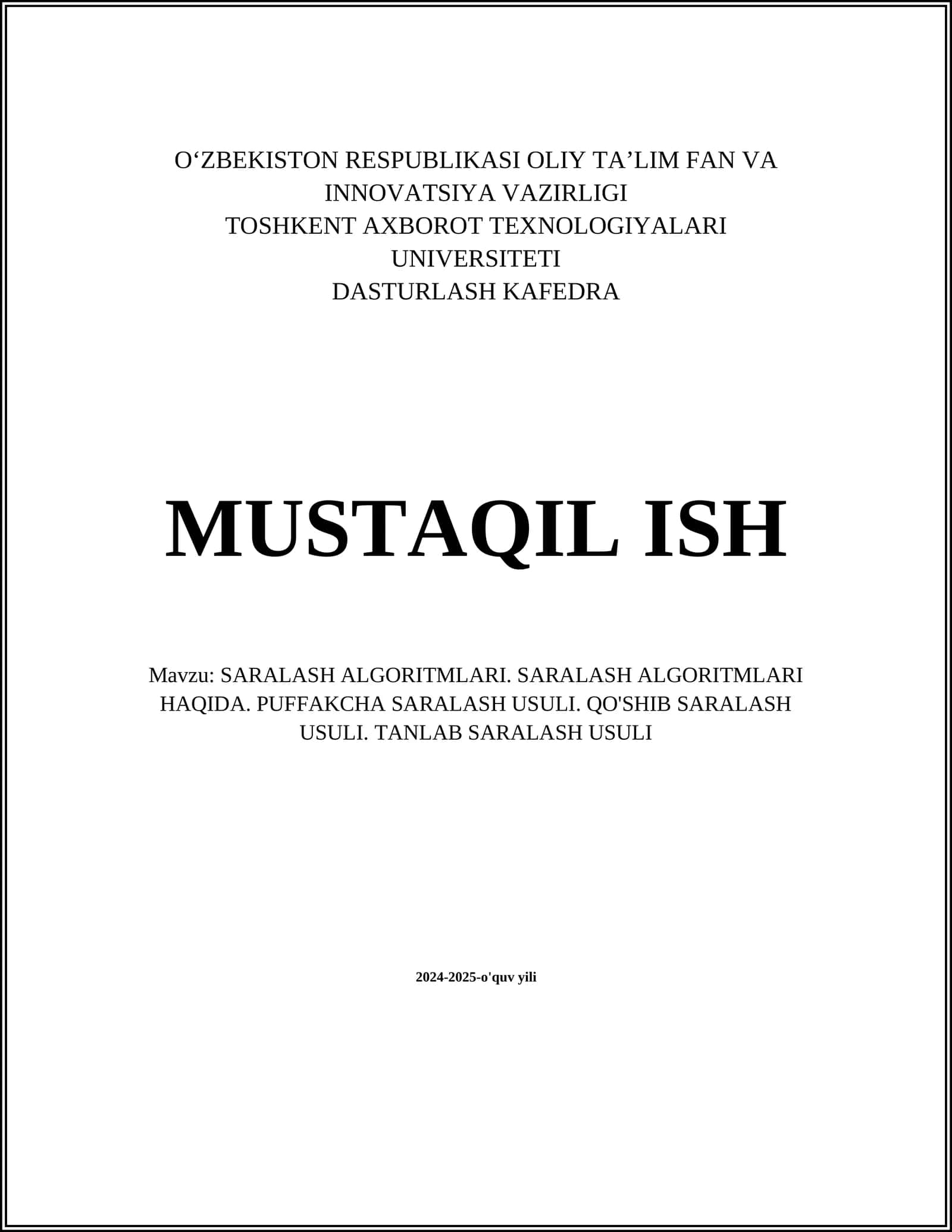 SARALASH ALGORITMLARI
