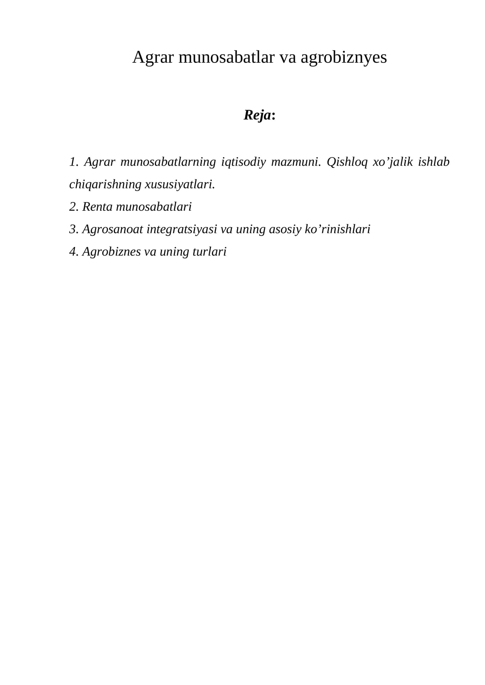 Agrar munosabatlar va agrobiznyes
