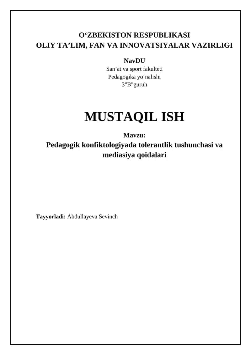 Pedagogik konfiktologiyada tolerantlik tushunchasi va mediasiya qoidalari