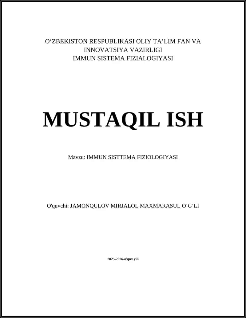 IMMUN SISTTEMA FIZIOLOGIYASI