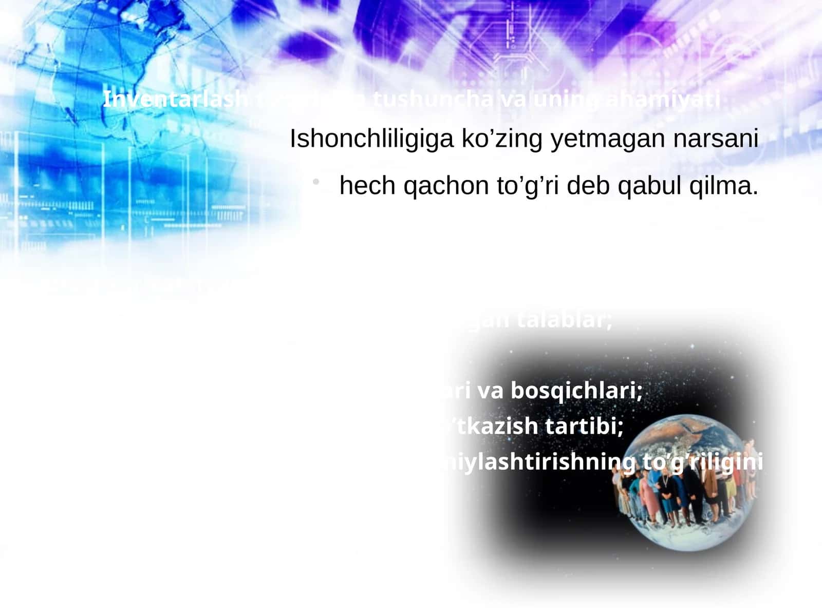 Inventarlash to‘g‘risida tushuncha va uning ahamiyati