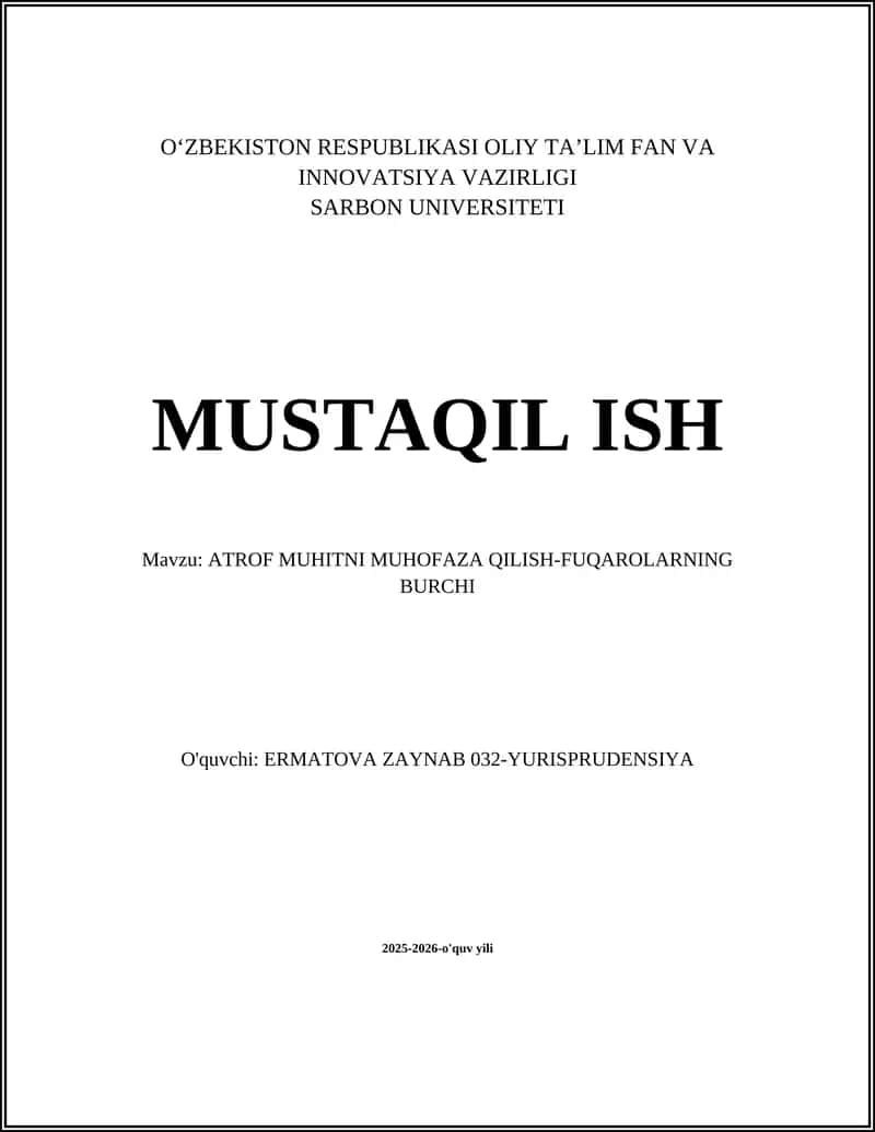 Fuqarolarning atrof-muhitni ifloslanishdan himoya qilish burchi